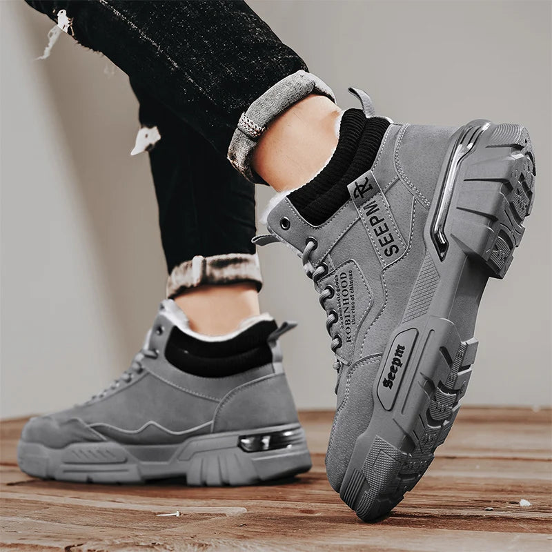 Men's cotton boots New winter warm plus velvet outdoor casual boots fashion soft-sole anti-slip comfort high-top snow work boots