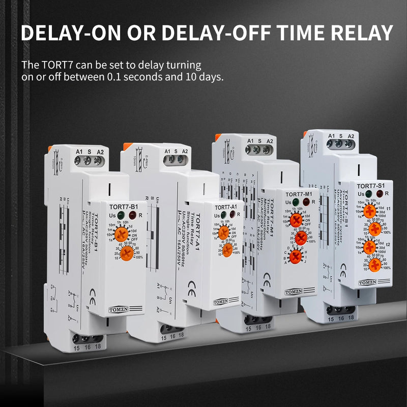 TORT7 Series Multifunction Timer Switch – 10 Modes (Asymmetric Cycler, Delay ON/OFF, Pulse Generator, Interval), 0.1s-10D