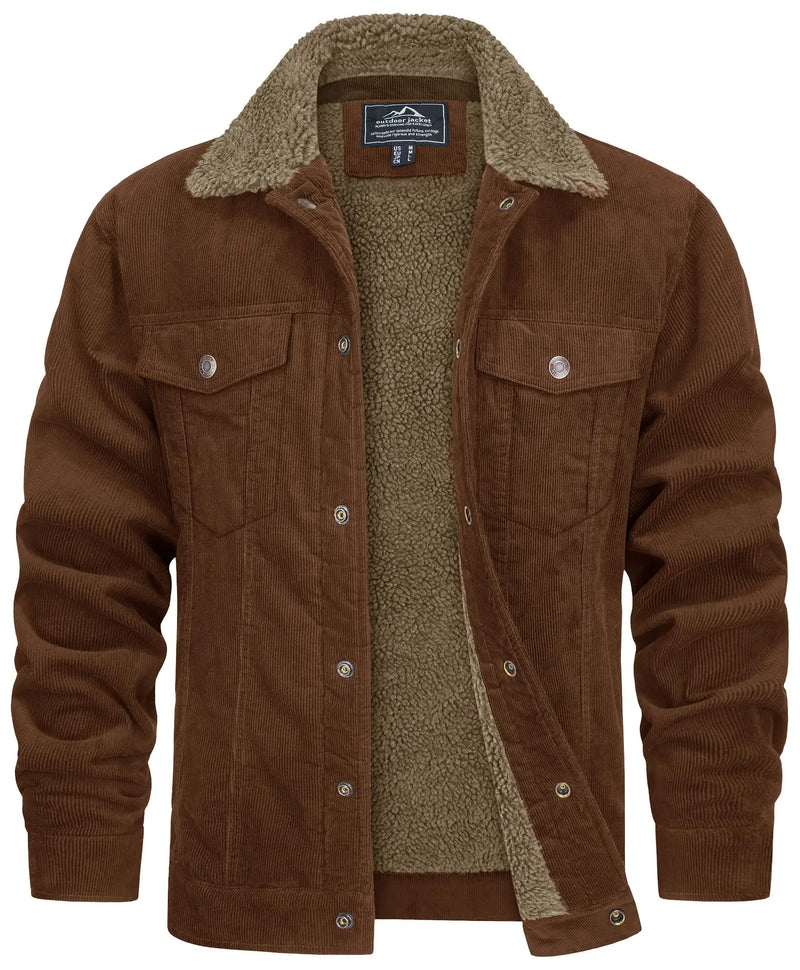 TACVASEN Thicken Fleece Lining Mens Corduroy Jacket Sherpa Lined Winter Coats Trucker Cargo Workwear Multi-Pocket Outwear