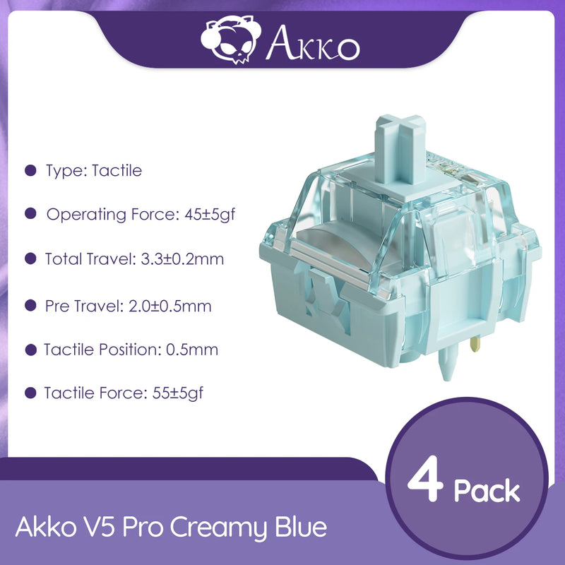 Akko V5 Pro Creamy Blue Switch 5Pin 45gf Thocky Tactile Switch Factory Lubed Compatible with Cherry MX Mechanical Keyboard 45pcs