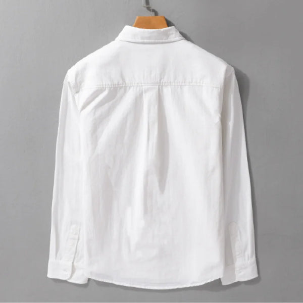 Spring Autumn Vintage Solid Color 100% Cotton Shirts for Men Clothing Casual Comfort Soft Long Sleeve Tops FY9586