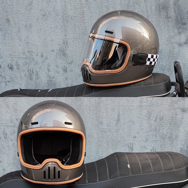ORZ Retro Motorcycle Helmet Full Face Cruising Motorcycle Helmet Four Seasons Couple Street Pig Nose Helmet DOT Approved 729