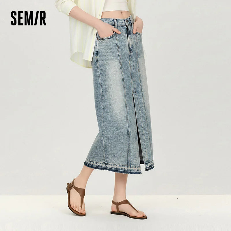 Semir Women Skirt Panelled 2026 Side Split Raw Hem Straight Urban Casual Everyday Style Soft Comfortable Daily Wear Trendy