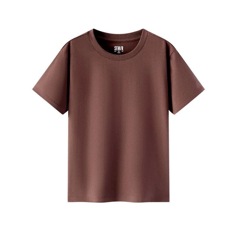 Semir Women Tshirt Solid Color Slim Fit Crew Neck Short Sleeve Summer 2026 Versatile Casual Everyday Fashion Top