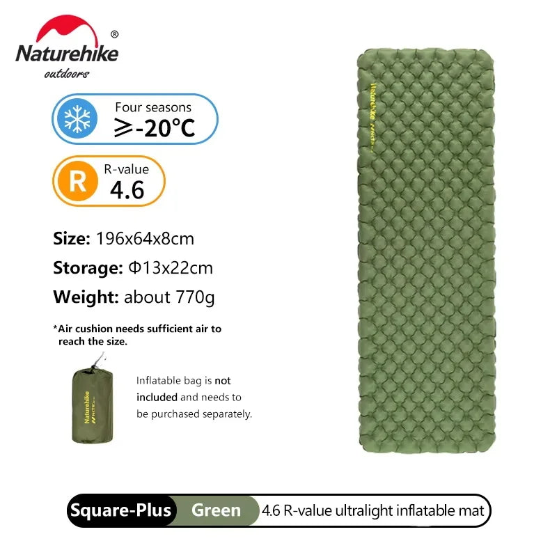 Naturehike 4.6 R Value Ultralight Air Mattress Camping Hiking Climbing Sleeping Pad Outdoor Inflatable Mat Cushion With Air Bag