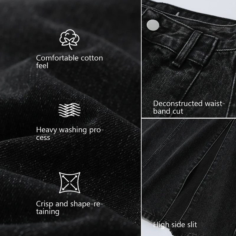សំពត់អំបោះ Denim របស់ស្ត្រី Amii រដូវក្តៅឆ្នាំ ២០២៦ សំពត់មីឌីថ្មី Asymmetric Zip សំពត់កប្បាស Vintage ចំហៀងត្រង់ សម្លៀកបំពាក់ស្ត្រី 12642162