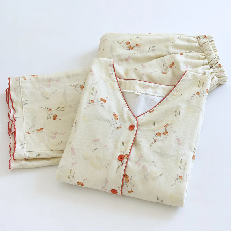 Floral Home Suit for Women Sleepwear Spring Autumn Long Sleeve Pajamas Two-piece Women's Set Night Wear for Ladies Pijama Pyjama