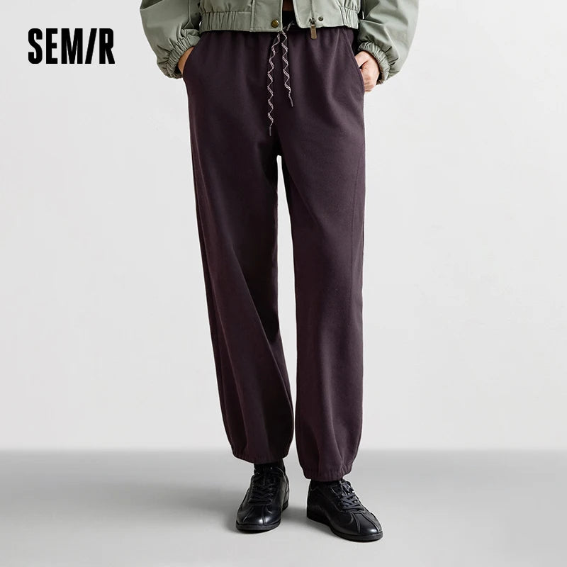 Semir Casual Pants Women Winter Fleece Anti-Static Loose Paneled Cuffed Long Pants 2025 New Sporty Sweatpants Women'S Wear