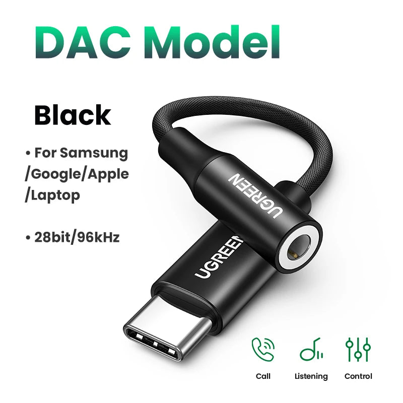 UGREEN USB Type C to 3.5mm DAC Chip Headphone Adapter USB C to 3.5 Aux Cable for PC for iPhone 15 Pro Max Macbook Samsung Galaxy