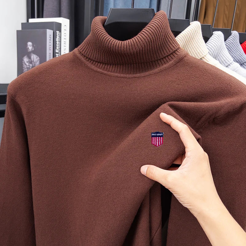 Best Seller Men Long-Sleeved Knitwear High Neck Letter Embroidery Autumn Winter New Comfort Pullover Leisure Versatile Men'sWear