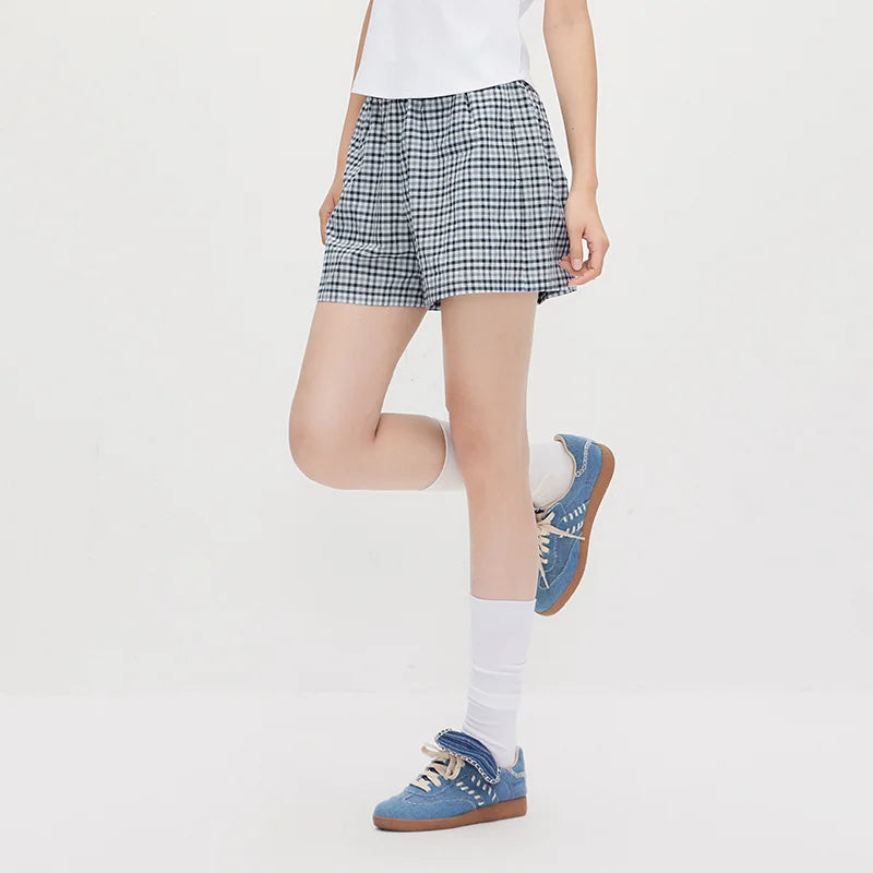 Semir Women Shorts Patchwork Lace Plaid Loose Shorts 2026 Summer Fashion Urban Casual Daily