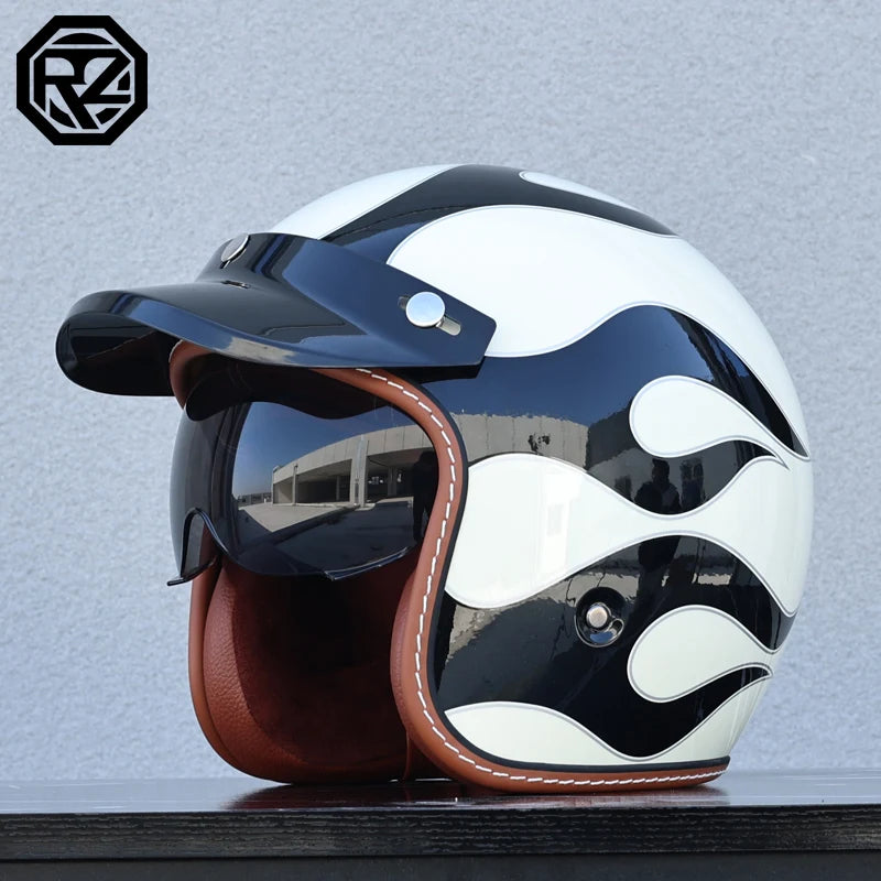 ORZ adult motorcycle helmet with built-in sun visor retro cruise 3/4 half helmet capacity motor DOT approval