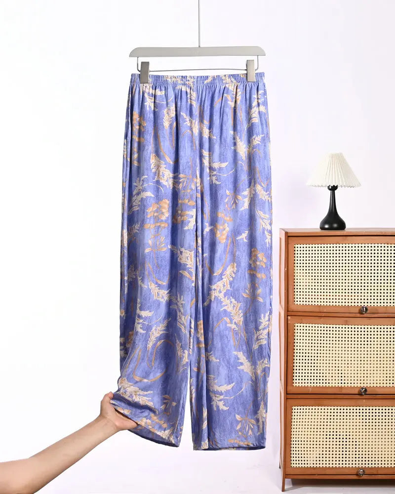 Floral Pajamas Pants Woman Nightwear Spring Summer Loose Sleeping Bottoms Lounge Home Wear Elastic Waist Sleepwear Trousers