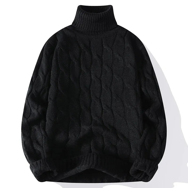 2026 New Men's Long-Sleeve Turtleneck Sweater Spiral Pattern Decorated Pullover Available in Red, Black, White, Gray, and Navy.