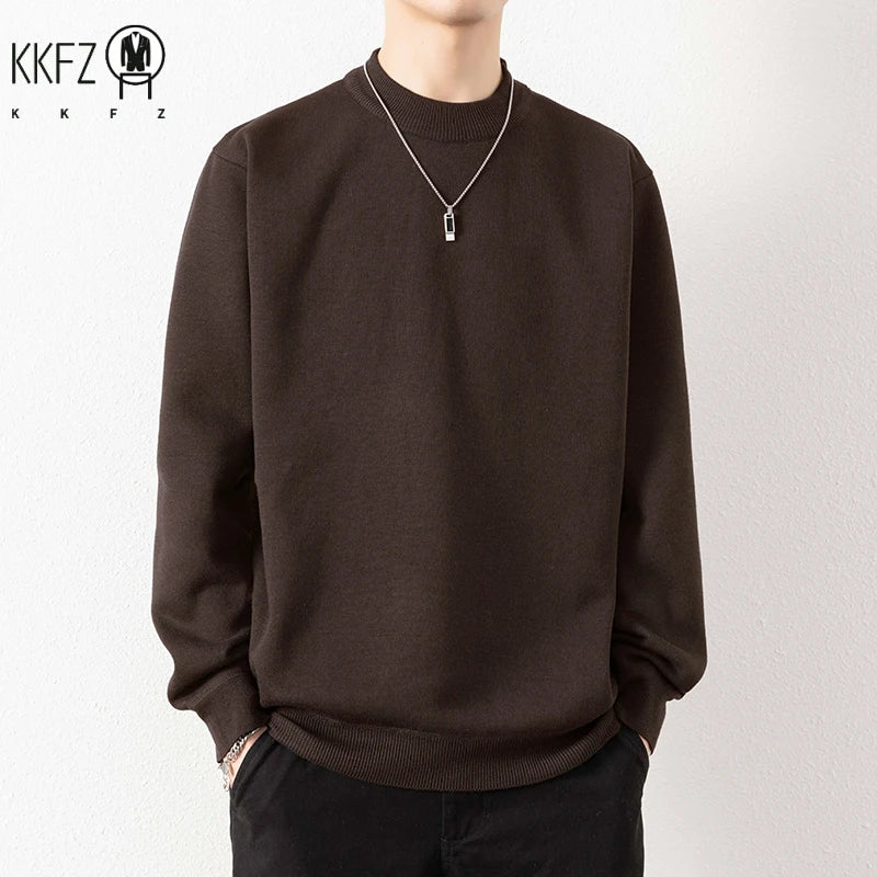Men Loose Silhouette Half Turtleneck Knitwear Full Plush Lining Long Sleeve Thermal Sweater Casual Daily Base Outfit