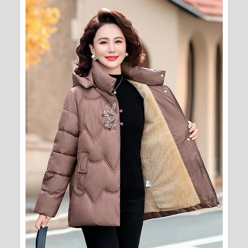អាវក្រៅស្ត្រីថ្មី velvet padded cotton-padded សម្រាប់រដូវស្លឹកឈើជ្រុះ និងរដូវរងា អាវក្រៅប៉ាក់បែបវីនថេច ធម្មតា និងកក់ក្តៅ top