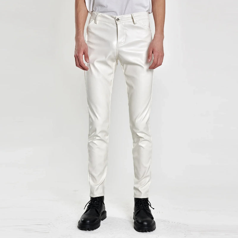 2026 New  Men's Black PU Pants, Fashion Slim Popular Bar Leather Trousers , Asian Size 28-40, Red Blue Orange Pant.