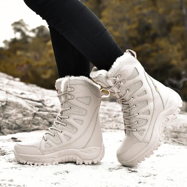 Men Women's High-Top Cotton Boots Winter Warm Plush Casual Snow Hiking Boots Outdoor Forest Protection Tactical Training Boots