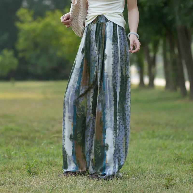 New Women's Sleeping Pants Viscose Floral Printed Thin Spring Summer Home Pants Loungewear Homewear Loose Trousers Sleepwear