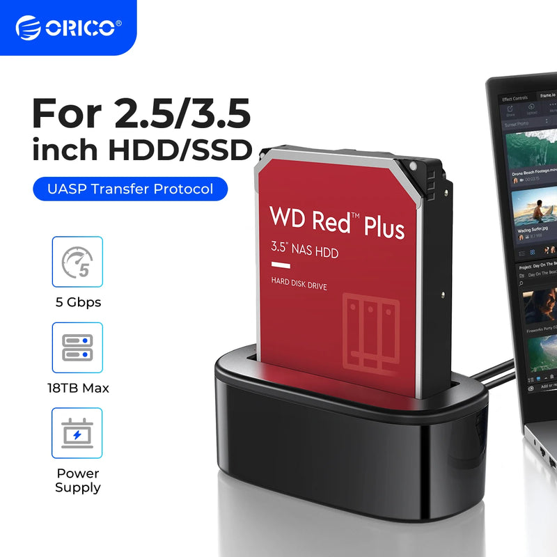 ORICO Hard Drive Docking Station USB 3.0 to SATA HDD Docking Station for 2.5/3.5 inch SATA Hard Drive Card Reader Support