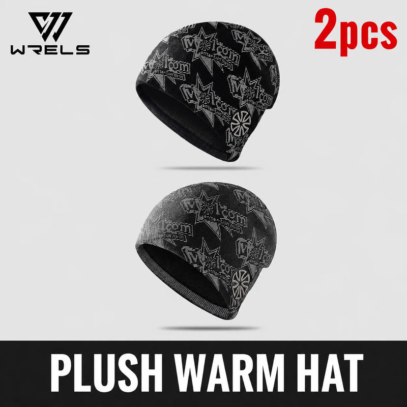 WRELS Cycling Cap Thermal Fleece Lined Ski Hat Windproof Warm Running Motorcycle Outdoor Sports Anti-Cold Skull Beanie Hat