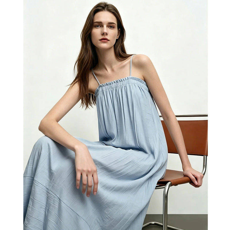 Amii Women's Casual Dresses 2026 Summer New Ruffle Trim Spaghetti Strap Loose Fit Holiday Flowy Long Women's Dress 12642140