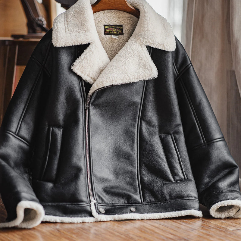 Maden Men’s G1 Flight Jacket Winter Thick Warm Sherpa Lined Motorcycle Coat Casual Outerwear