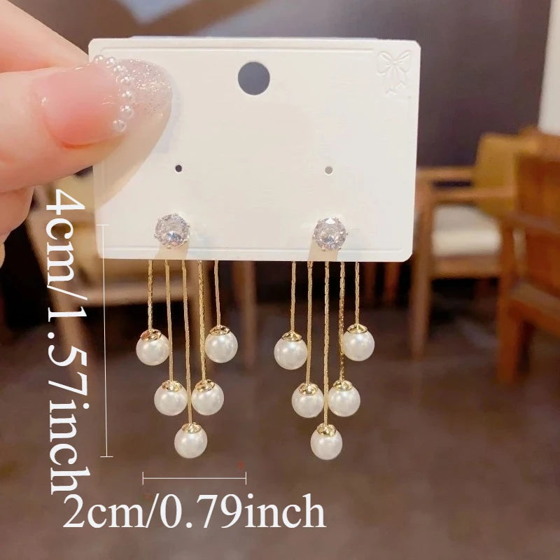 2Pcs Silver Needle Luxury Earrings Fashion Two Pearl Tassels Fashion  Earrings，Light luxury pearl earrings，Female gift giving