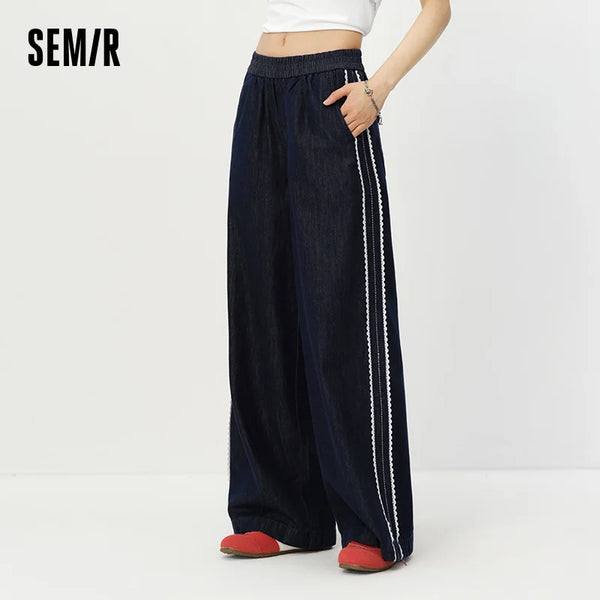 ខោ Semir សម្រាប់នារី ខោ Denim តុបតែងដោយចរ ជើងធំ រលុង សីតុណ្ហភាពខ្ជិល ប្រវែងជាន់ រដូវក្តៅ ឆ្នាំ២០២៦ ម៉ូដធម្មតា អាវធំ