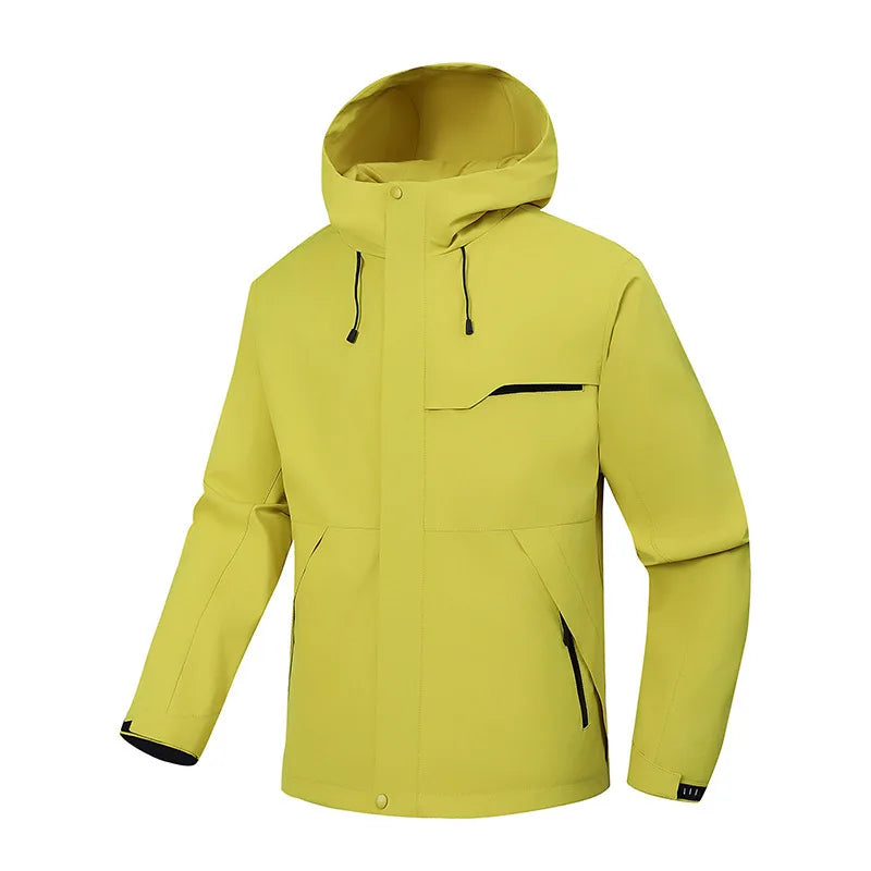 2026 Spring New Arrival Men's Long-Sleeve Hooded Jacket, Zip-Up Windbreaker, Available in Gray, Green, Black, and Blue.