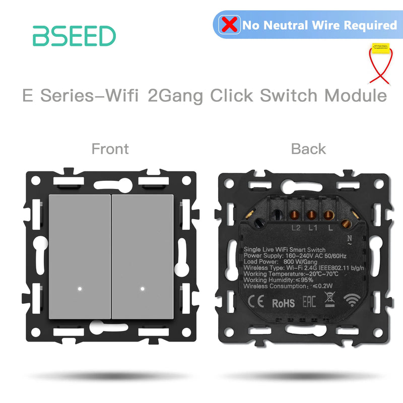 BSEED E Series Single WIFI Click Switch Function Part Smart Light Switch DIY Part Free Combination No Neutral Line