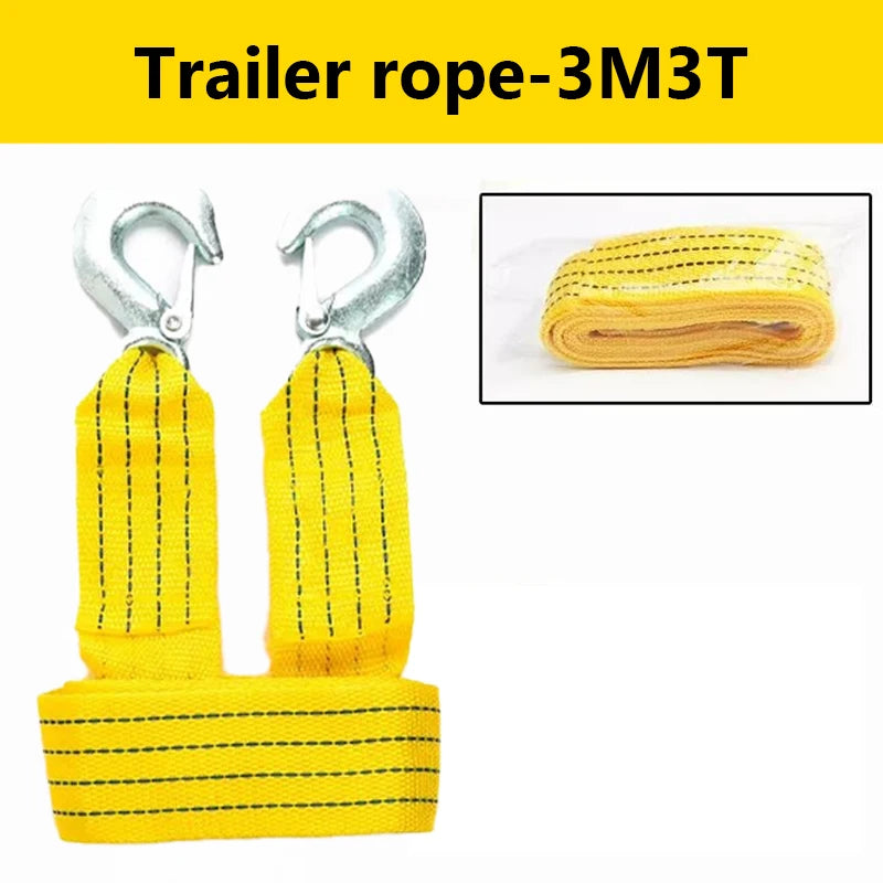 SEAMETAL 3M/3Ton 4M5Ton Car Tow Cable Towing Pull Rope Strap With Hooks Portable Self-driving Tourism Heavy Rescue Rope Tools