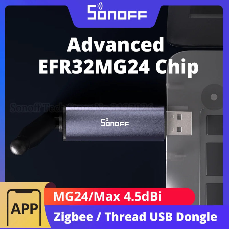 SONOFF Dongle Plus MG24 Zigbee Thread USB Dongle EFR32MG24 New-Powerful Chip Max 4.5dBi High-Gain Antenna Aluminum Zigbee2MQTT
