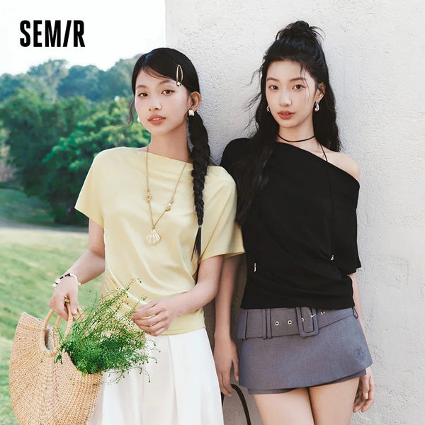អាវយឺតស្ត្រី Semir ឆ្នាំ ២០២៦ ស្ទីលខ្លីកអាវរហែក ដៃអាវស្តើង Raglan ម៉ូដធម្មតា