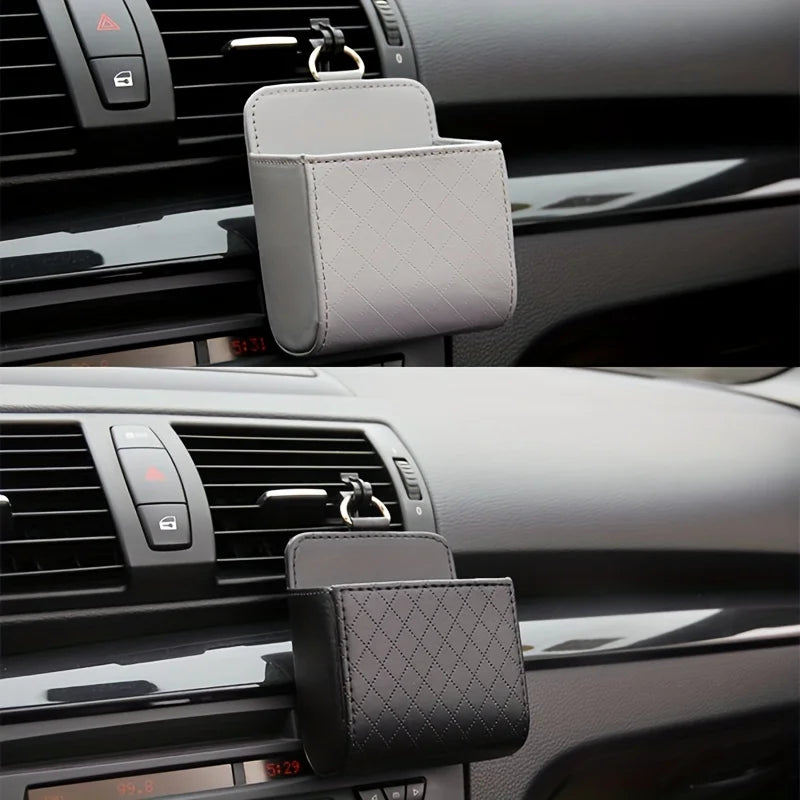 Car Air Vent Mounted Storage Box，Multi-functional storage box | Faux Leather Car Mounted Phone Pouch, Interior Additions