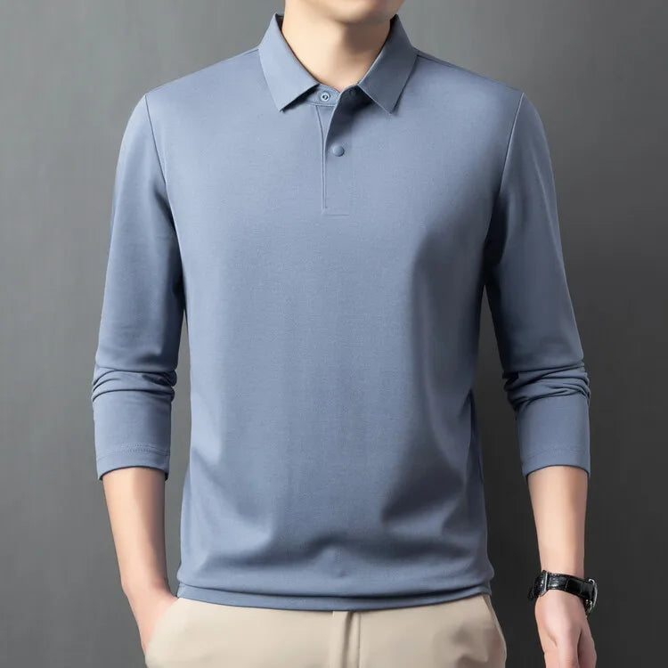 Premium Silk & Wool Blend Polo Shirt - Soft Winter Fleece Lining Luxury Business Casual Wear