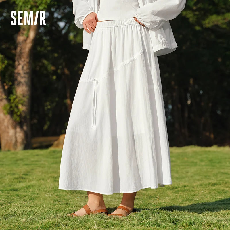Semir Women Skirt Drawstring Textured Bow Elastic Waist Umbrella Style Maxi Casual Top 2026 Summer Wear