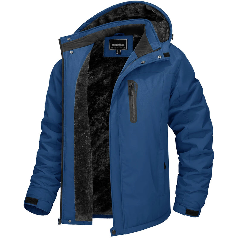 TACVASEN Men's Fleece Lining Warmth Jacket Winter Snow Working Outdoors Hooded Coat Zip Pockets Waterproof Hiking Skiing Parkas