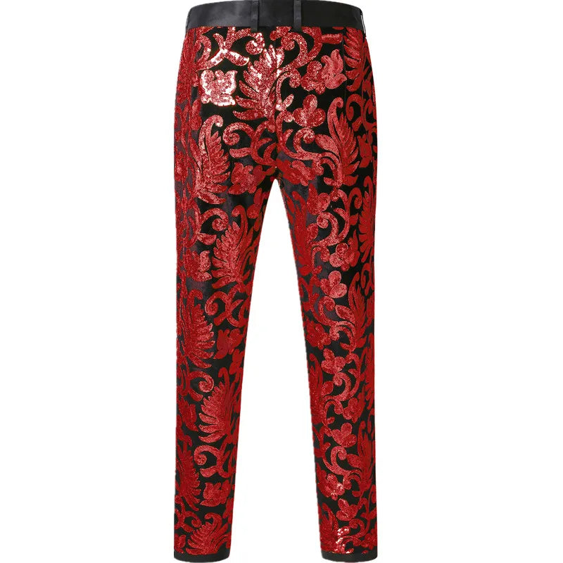 2026 New Men's Red Suit Pants, Blue Sequined Stage Performance Pants, Purple, Green, and Gold Options Available.