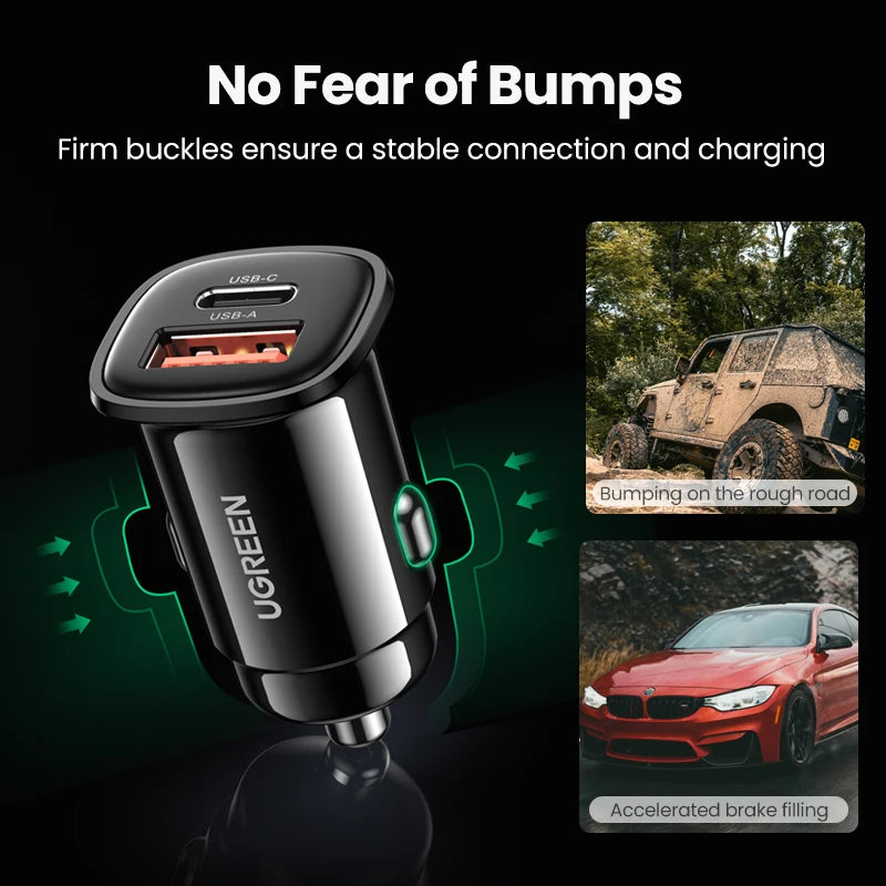 【NEW-IN】UGREEN USB Car Charger 30W Quick Charge 4.0 QC4.0 QC3.0 PD Type C Fast Car USB Charger For iPhone 17 Xiaomi Mobile Pho