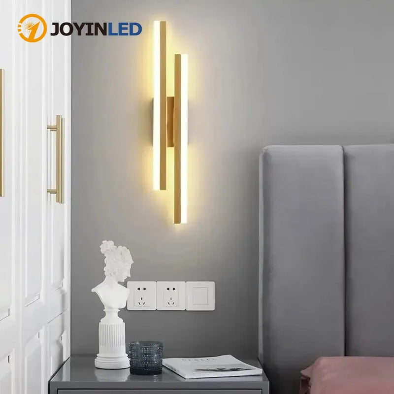 JOYINLED Modern Acrylic LampshadeLED Wall Lamp Sconce Copper Line Pipe Lighting for Bedroom Living Room Corridor Light Fixture