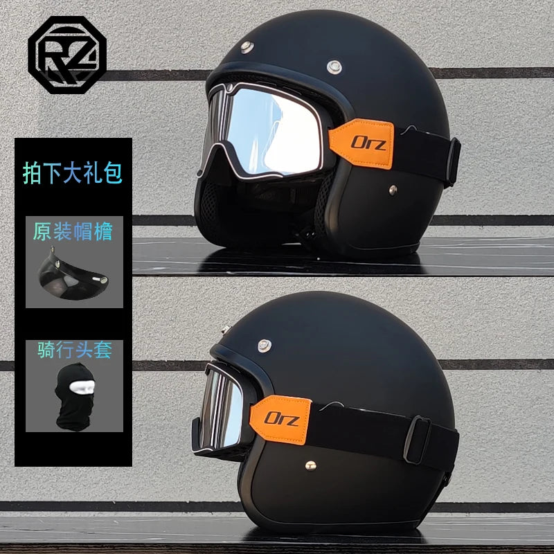 ORZ motorcycle retro helmet 3/4 motorcycle half helmet suitable for both men and women, lightweight small helmet body capacete