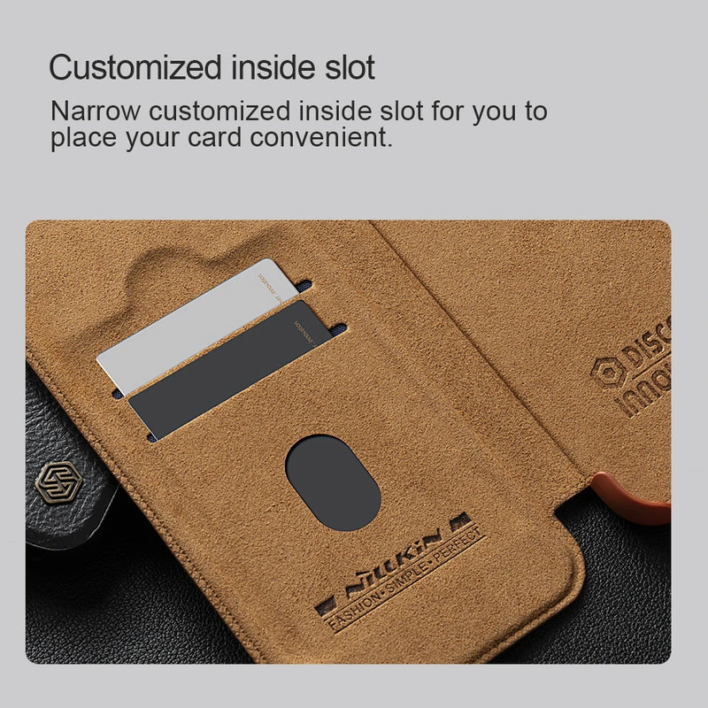 Nillkin For iPhone 16 Pro Max Case Qin Prop Leather Flip Case Card Pocket for iPhone 16 Pro for iPhone 16 Cover With Lens Holder