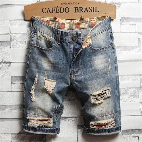 2026 Summer Men's Blue Ripped Jeans Shorts, Fashion Casual Denim Shorts, Plus Size 28-34 36 38 40 Men Slacks
