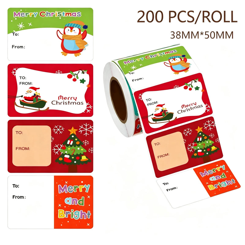 500pcs Christmas Sticker Theme Christmas Eve Gift Packaging Paper Round Sealing Stickers Roll Pack Children's Reward Stickers