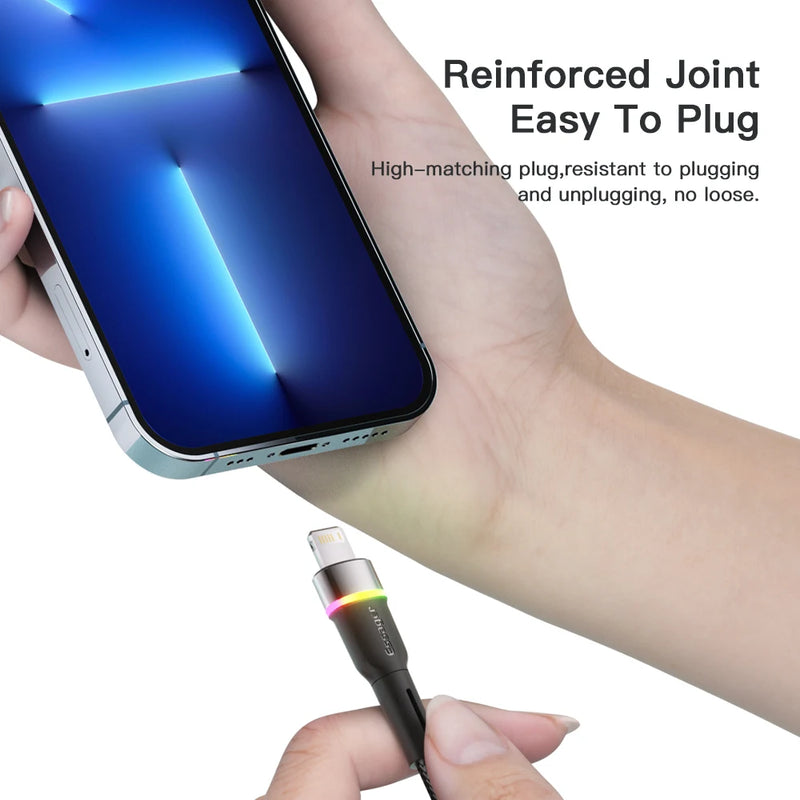 ខ្សែសាក USB Essager LED សម្រាប់ iPhone 14 13 12 11 Pro XS Max X Xr ខ្សែសាកទិន្នន័យទូរសព្ទលឿនសម្រាប់ iPad