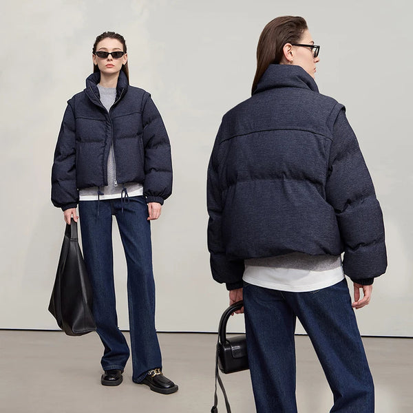 Amii Down Jacket For Woman 2026 Winter New Warm Zipper Removable Sleeves Ladies Clothes Loose Versatile Short Down Coats12544073
