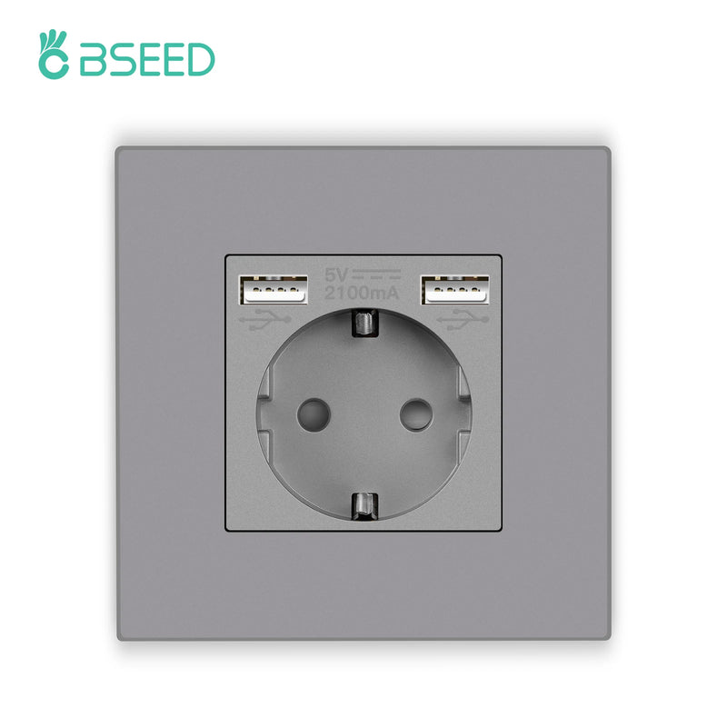 BSEED Button Switch 1/2/3Gang 1Way Wall Sockets With USB Type-C Phone Charger Mounted Double Socket Plastic Panel Triple Outlets