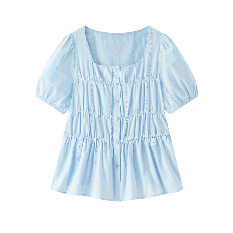 Semir Womens Shirt 2026 Short Sleeve Square Neck Puff Sleeve Cotton Slim Tops Elegant Style Soft Comfortable Daily Wear