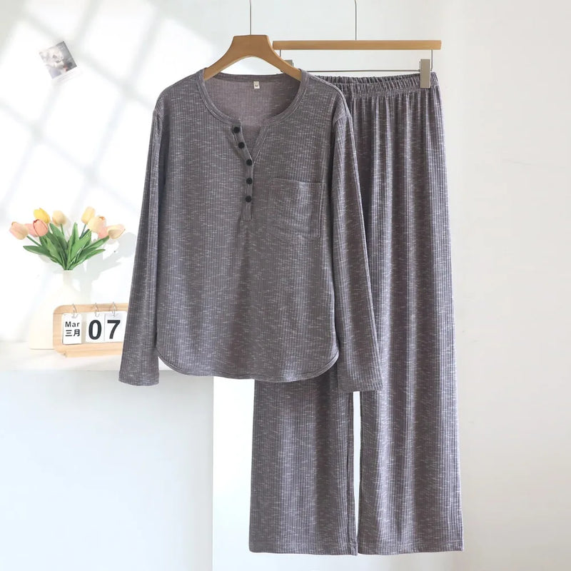 New Chest Pad V-neck Sleepwear Pajamas Woman Nightwear 2026 Spring Autumn Two-piece Home Set Female Long Sleeve Pyjama Femme